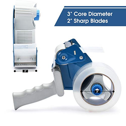 Packing Tape Dispenser Gun (2 Packs) Pacific Mailer 2 Inch Tape Gun Dispenser with 2 Inch Carton Packing Tape, Lightweight Industrial Side Loading Tape Dispenser - Blue