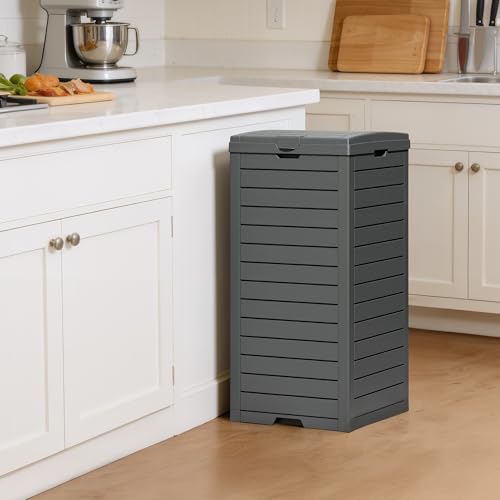 Fancyango Resin Outdoor Trash Can with Lid, 31 Gallon, Black - color: Black, size: 31 Gallon