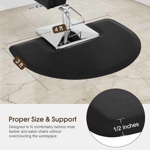 BarberPub 3'x4'x1/2" Semicircle Salon Mat, NBR, Square Base 0065 - color: Black - Nbr Foam