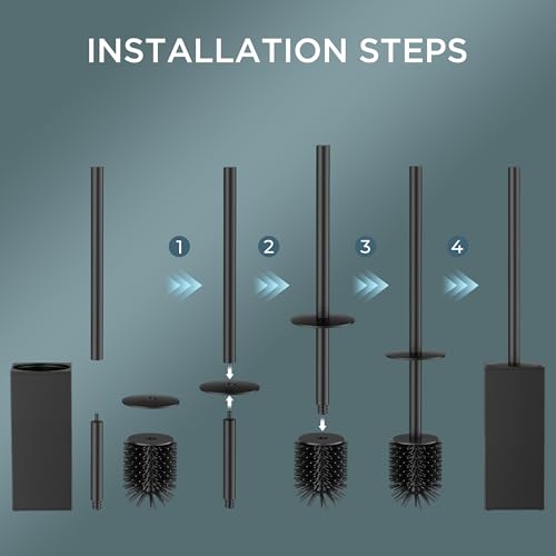 FORIOUS Stainless Steel Toilet Bowl Brush Scrubber and Holder Set Medium - color: Matte Black, size: Medium