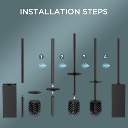FORIOUS Stainless Steel Toilet Bowl Brush Scrubber and Holder Set Medium - color: Matte Black, size: Medium