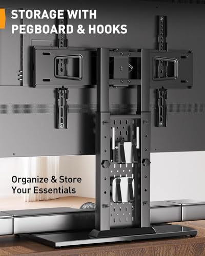 Perlegear Universal TV Stand Legs for 42-90 inch TVs with Pegboard Storage - size: 42-90 Inch