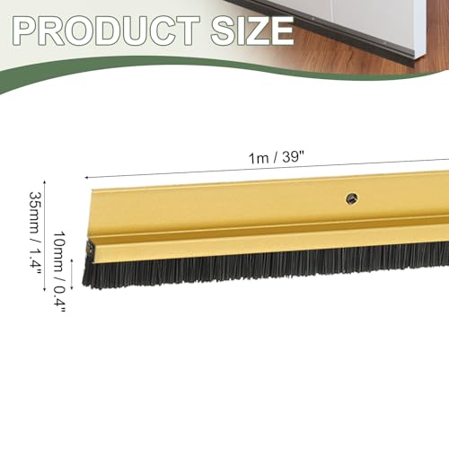 Door Sweep Aluminum Alloy Brush Sweeps, 0.4 Inch Black PP Brush 39"L x 1.4"W Fit for Gaps of Door Bottom - H-Shape Holder (Gold) - color: Gold, size: 0.4 Inch