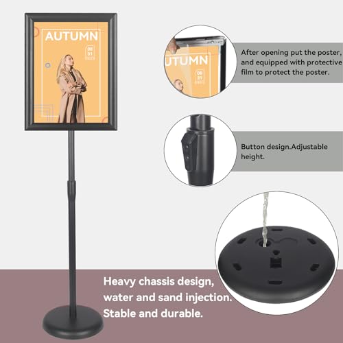 YDisplay Adjustable Sign Holder Stand with Base 11x17inches Aluminum Snap Open Frame Pedestal Sign Stand,Vertical and Horizontal View Sign Displayed, Round Base for Church Shool Office,Black - size: 11×17inches,1pack