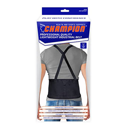 Champion Lightweight Industrial Belt Back Brace, Abdominal Support Shoulder Straps, Hook and Loop Fasteners, X-Large