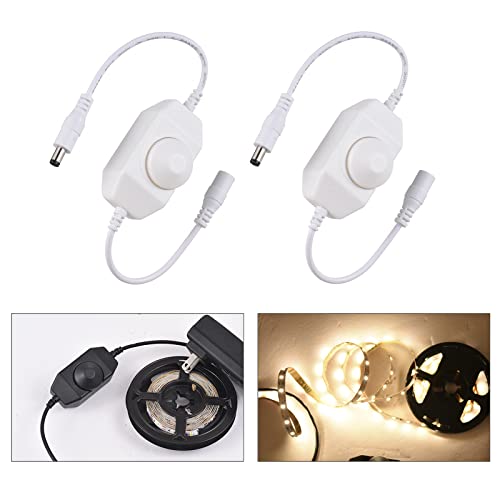 2 Pack LED Strip Light Dimmer Switch, DC 12V-24V LED Brightness Adjustable Controller for Strip Lights,LED Rope Light 3528,5050,5630 - color: White