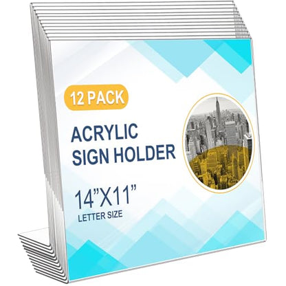 12 Pcs Acrylic Sign Holder Horizontal 14 x 11 Inch, Standing Sign for Table