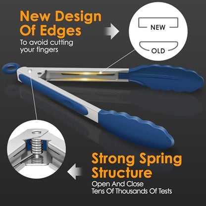 HOTEC Stainless Steel Kitchen Tongs with Silicone Tips, Set of 3-7",9" &12" - color: Classic Blue:12+9+7inch