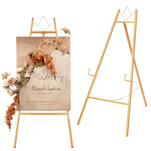 JEAWIWI Floor Easel Stand, Gold, 4-Tier Heavy Duty Metal for Wedding Sign