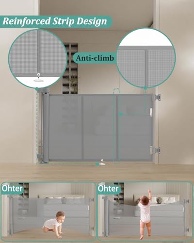 Miumoon 71 inch Reinforced Retractable Baby Gates 34 inch Tall - color: Gray, size: 34" Tall x 71" Wide