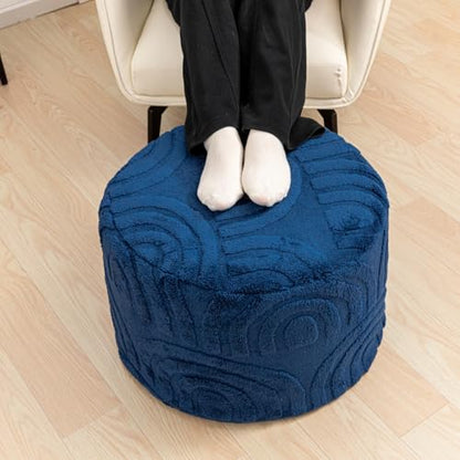 Asuprui Plush Ottoman Footrest, 20"x14", Dark Blue,Round Foot Stool Ottoman - color: Dark Blue, size: 20"D x 20"W x 14"H
