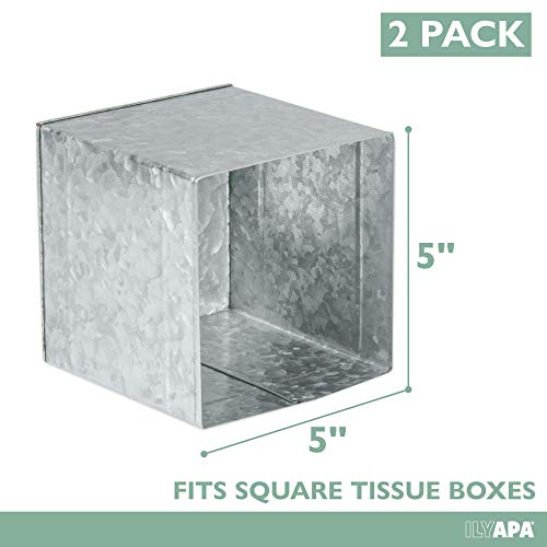 Ilyapa Galvanized Metal Tissue Box Cover, Square, 2 Pack, Rustic Farmhouse - color: Galvanized Metal, size: 5" Square 2 Pack