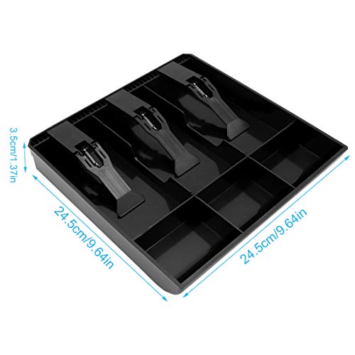 Cash Register Drawer Insert Tray 3 Bill/3 Coin Compartments with Plastic Clip for Money Storage, Black - size: 3 Bill/3 Coin