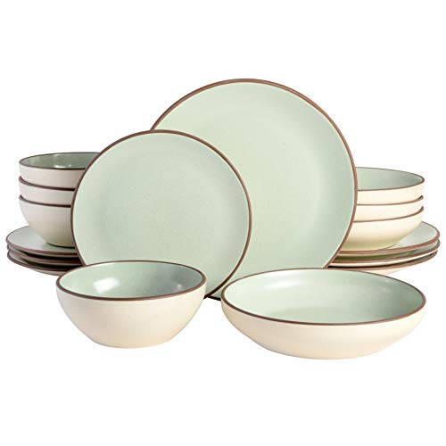 Gibson Elite Contempo Classic 16-Piece Double Bowl Dinnerware Set, Service for 4 – Mint Stoneware Plates and Bowls - color: Mint (Contempo Classic)