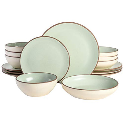 Gibson Elite Contempo Classic 16-Piece Double Bowl Dinnerware Set, Service for 4 – Mint Stoneware Plates and Bowls - color: Mint (Contempo Classic)