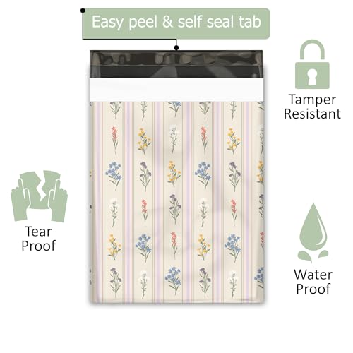 10x13 (100) Striped Florals Summer Designer Poly Mailers Waterproof Self Sealing Tear Resistant Polymailers Shipping Envelopes Premium Printed Bags For Small Businesses - color: Striped Florals, size: 10x13 inches