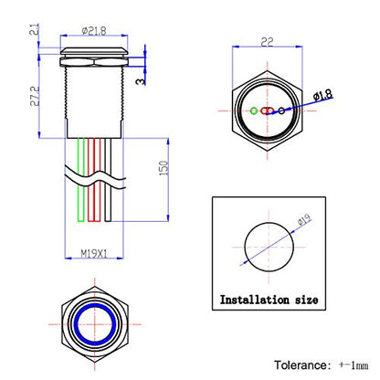 Touch Switch UT19F1 Segmented Dimming Switch DC 6V to 24V Blue LED Suitable for 19mm 3/4" Mounting Hole - color: Segmented Dimming