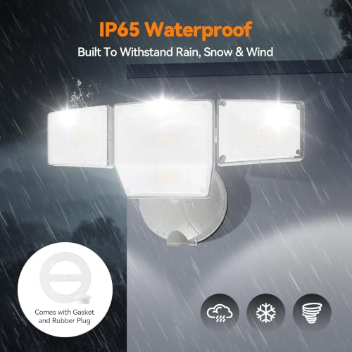 85W 10000LM Switch Controlled Outdoor Flood Lights, 4-Head Super Bright LED Security Light, 5000K Daylight, IP65 Waterproof Hardwired Exterior Light for Outside Garage Yard (White) - color: White