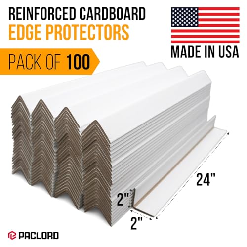 24" x 2" x 2" Reinforced Cardboard Edge Protectors, White (Pack of 100) – 0.225" Thick Extra Heavy-Duty Cardboard Corner Protectors – American Quality V-Board Pallet Edge Guard - color: Thickness: 0.225", size: Pack of 100