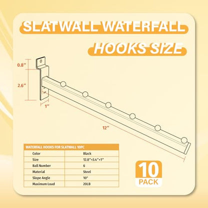 12" Waterfall Slatwall Hooks 10PC