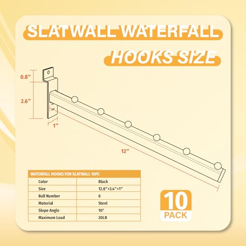 12" Waterfall Slatwall Hooks 10PC