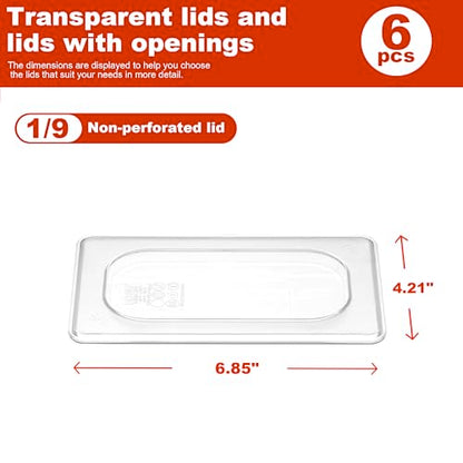 6-Pack Clear Polycarbonate Handled Lids for 1/9 Size NSF Food Pans - color: 1/9 Size, size: Handled Lids