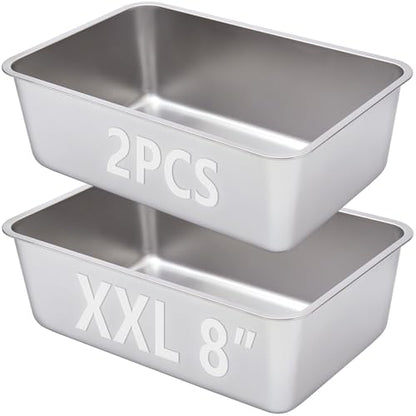 2 Pack Stainless Steel Litter Box-XXL Metal Litter Box for Big Cats 8IN Deep, Cat LitterBox-Pet Toilet Easy to Clean,High Sided Cat Litters Boxes Adult Cats,Non Stick, No Smell - color: 2pcs - 23.6" L x 15.7" W x 8" H