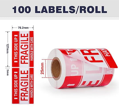 3x5 Inch Handle with Care This Side Up 100 Permanent Adhesive Fragile Stickers for Shipping Moving Glass Labels (1 Roll, 100 Labels) - size: 3" x 5", style: 1 Roll - 100 PCS - This Side Up