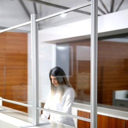 M&T Displays 39.37x39.37 Inch Clear Countertop Cough Barrier Sneeze Guard Desk Divider with Aluminum Bars, Protective Separation Screen Window for Cashiers Workers Employers Customers