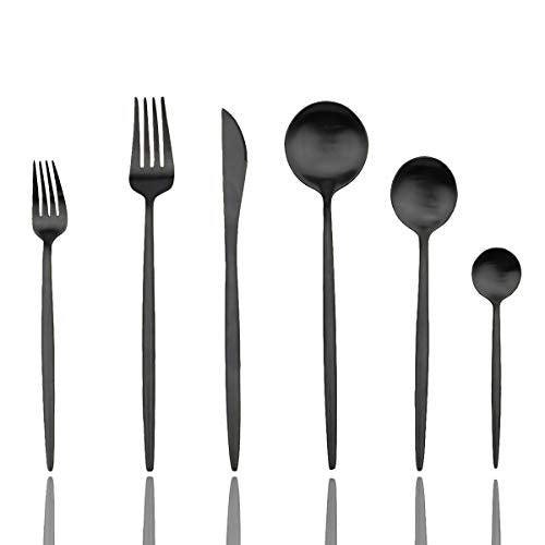 JASHII Luxury Black Flatware, Silverware Sets, 24-pieces Elegant Cute 18/10 Stainless Steel Silverware Set for Eating Home Kitchen Hotel Restaurant, Service Sets for 4 People, Dishwasher Safe - color: Black, size: Service for 4