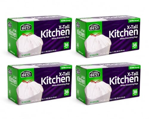 Heavy-Duty Trash Bags – 144 count, 18 Gallon Black, Ultra Thick Drawstring Garbage Bags – Leak-Resistant for Home & Commercial Use, Big Trash Bags, Made in USA - color: White, size: 1 Count (Pack of 144)