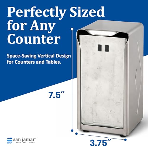 San Jamar H900X Tall Fold Restaurant Style Napkin Dispenser, 7-1/2" x 3-3/4", 150 Capacity, Satin Stainless