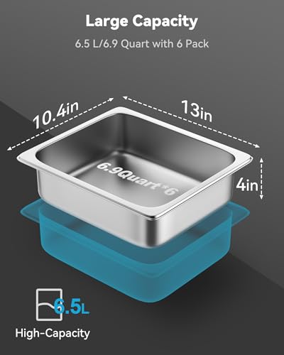 ZeroPone 6 Pack Hotel Pans 1/2 Size 4" Deep Stainless Steel Steam Table Pan - color: 4 INCH, size: 1/2 SIZE
