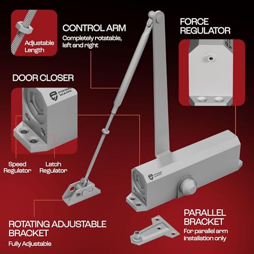 PrimeWare DC-600 Adjustable Automatic Door Closers for Home | Soft Close, No Slam | Residential and Commercial Door Closer | Level 1-6 | for Doors Weighing 30-300 lbs | Hydraulic Door Spring - Nickel - size: Level 1-6, style: Nickel