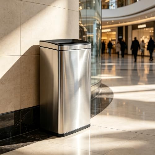 10.4 Gallon Large Metal Kitchen Garbage Can, Stainless Steel Trash Can, Open Top, Tall, Silver Wastebasket for Home Bathroom Hotel Lobby Office (40L Silver) - color: 40Lsilver