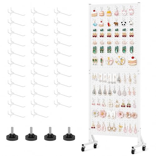 Peg Board Display Stand with Extra 32 Hooks 24" X70” Pegboard - color: Standing & White