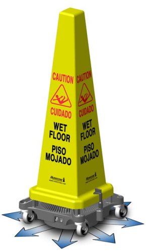 Cordless Wet Floor Drying System with 36" Bi-Lingual Safety Yellow Caution Cone with Pictogram; Battery Operated; Helps Prevent Slips and Falls in the workplace and protects employees, customers and employers by drying wet surface in any setting such as r