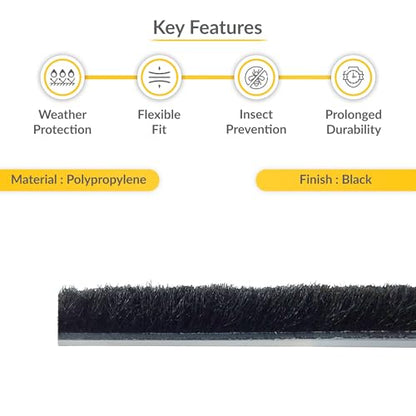Brixwell Storefront Door Pile Weatherstrip 0.250" Pile Height, 100' Roll, Black Finish - Seal Strip for Draft, Moisture, and Dust Control in Commercial and Residential Use - style: 0.250"