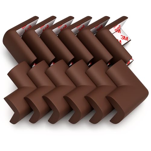 Komfortology 12-Pack Baby Proofing Corner Protectors, Pre-Taped, Brown - color: Brown, size: 12corners