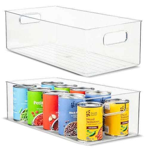 Plastic Food Storage 2 Pack Clear Container Bin with Handles for Organizing Kitchen, Pantry, Refrigerator, Freezer, Pantry, Cabinet, Closet, Bathroom. 14”x8”x5” - size: 14x8x5