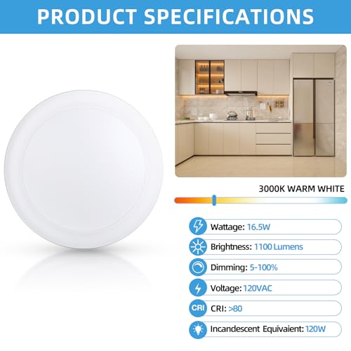 ECOELER 6 Inch LED Disk Lights, Dimmable Flush Mount Ceiling Light, 12 Pack - color: 3000K (Warm White), size: 5/6 Inch