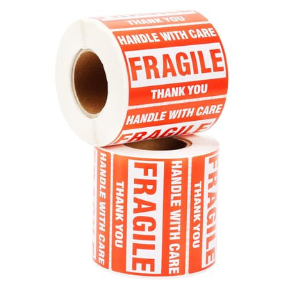 [2 Rolls, 1000 Labels] 2" x 3" Fragile Stickers Handle with Care Warning Packing/Shipping Labels - Permanent Adhesive - size: 2 Rolls