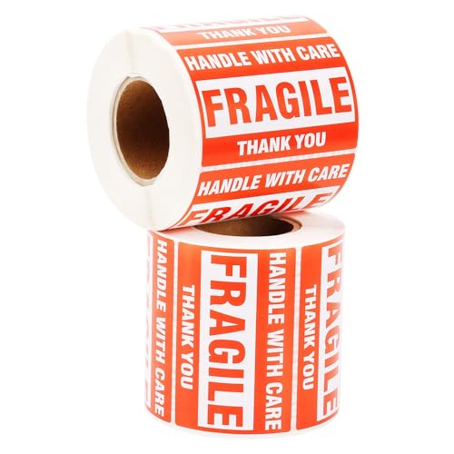 [2 Rolls, 1000 Labels] 2" x 3" Fragile Stickers Handle with Care Warning Packing/Shipping Labels - Permanent Adhesive - size: 2 Rolls