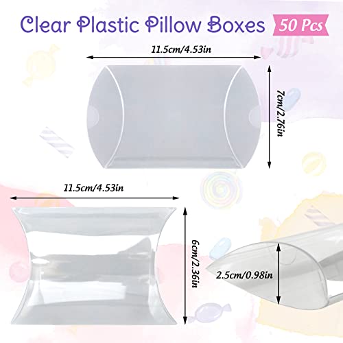 ISKYBOB 50 Pack Clear Plastic Pillow Boxes for Favors, Mini Pillow Gift Boxes for Candy Treats Transparent Packing Box 4x2