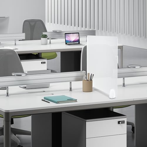 4 Pcs Desk Divider Privacy Panel 23.6 x 15.8 Inch Counter Desk Acrylic Panel Holder Free Standing Privacy Shield Work Station Desk Divider Partition for Offices Schools Call Centers (Frosting)
