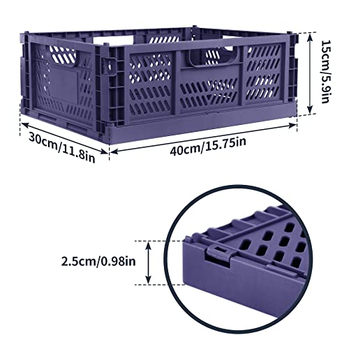 2 Pack Stackable Storage Crates, Plastic Foldable Baskets Large Blue - color: Blue, size: Large: 15.7" x 11.8" x 5.9"
