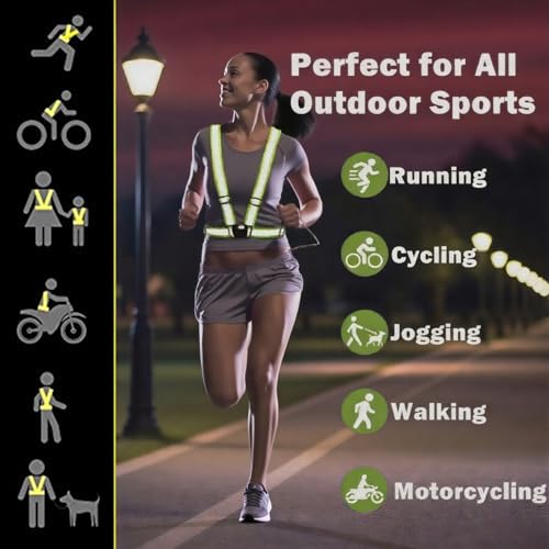 Reflective Strap Safety Vest Gear - 2-10 Pack Adjustable High Visible Reflective Running Gear for Women Men Night - color: Red X2