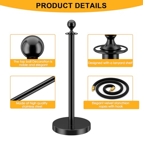 LOVMOR 12Pcs Black Stanchion Posts Queue with 8pcs Black Velvet Rope, Crowd Control Barriers Queue Line Rope, Crowd Control Stanchion for Party Supplies - color: Black-12pack