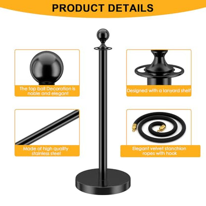 LOVMOR 12Pcs Black Stanchion Posts Queue with 8pcs Black Velvet Rope, Crowd Control Barriers Queue Line Rope, Crowd Control Stanchion for Party Supplies - color: Black-12pack