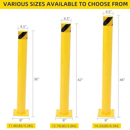 4-Pack Heavy Duty Safety Bollards, 36" Height, 4.5" Diameter Steel Pipe Bollard Post with 16 Anchor Bolts, High-Visibility Yellow Parking Bollard for Traffic Control, Warehouses, & Pedestrian Safety - size: 36 inch
